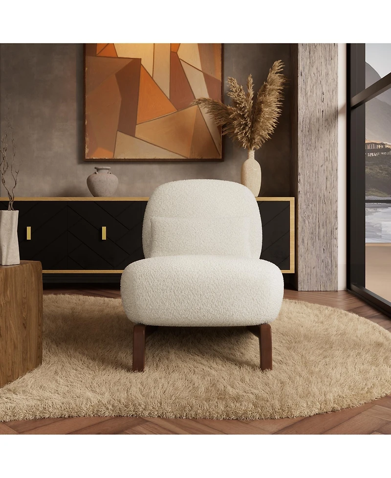 Morden Fort Cloud-Soft Cream Polyester Fleece Armless Accent Chair Upholstered Living Room Side Chairs with Waist Cushion