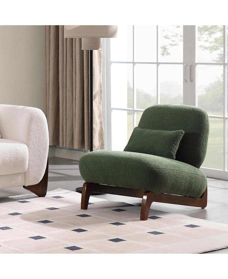 Morden Fort Cloud-Soft Comfort Armless Accent Chair Sherpa Upholstered Living Room Mid Century Reading Side Chairs with Waist Pillow