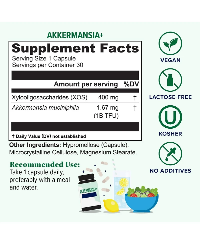 Vitauthority Akkermansia Plus Women's Probiotic and Prebiotic Capsules, 30 Count