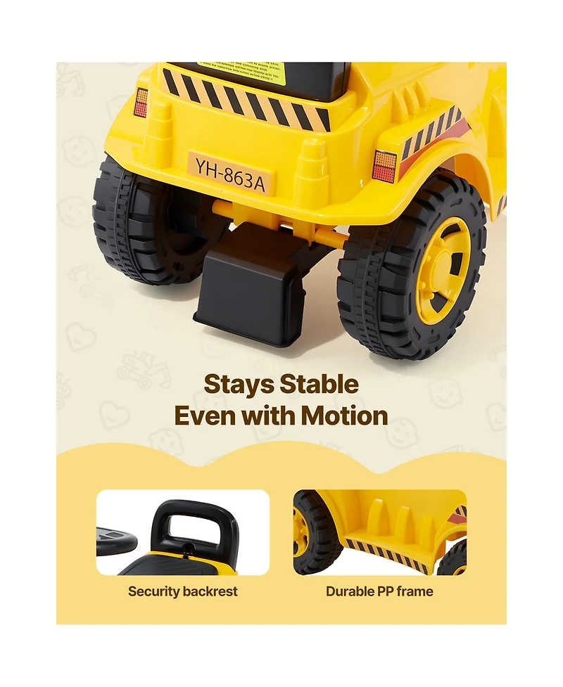 Sugift Foot to Floor Excavator Ride-On Push Car, 55 lb. Capacity, Ages 19 to 36 Months