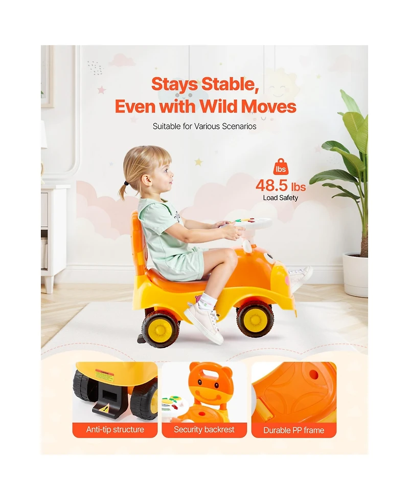 Sugift Toddler Ride On Push Car with Horn Music and Under Seat Storage, 48.5 lb. Capacity, Ages 19-36 Months