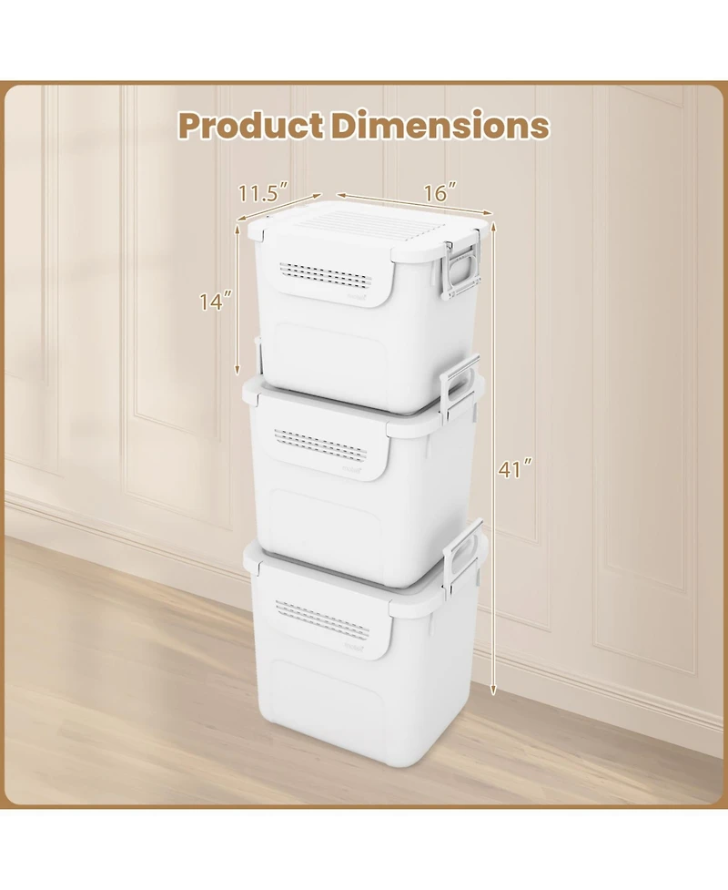 Volenca 3-Piece Stackable Plastic Storage Bins with Stay-Open Lids and Wheels