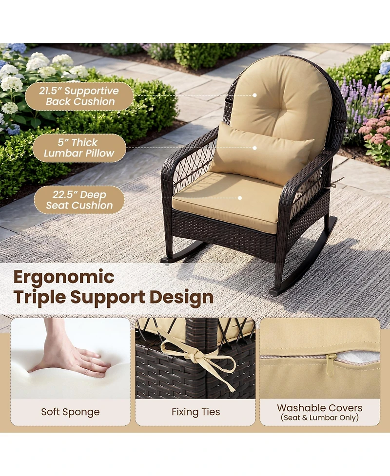 Gymax Outdoor Wicker Rocking Chair 400 Lbs Patio Rattan Rocker Chair with Anti-Tip Stoppers