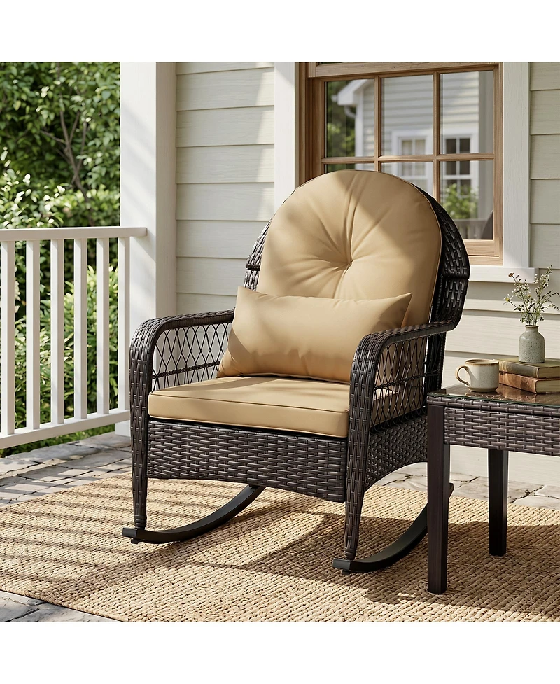 Gymax 2 Piece Outdoor Wicker Rocking Chair 400 Lbs Patio Rattan Rocker Chair with Anti-Tip Stoppers
