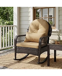 Gymax 2 Piece Outdoor Wicker Rocking Chair 400 Lbs Patio Rattan Rocker Chair with Anti-Tip Stoppers