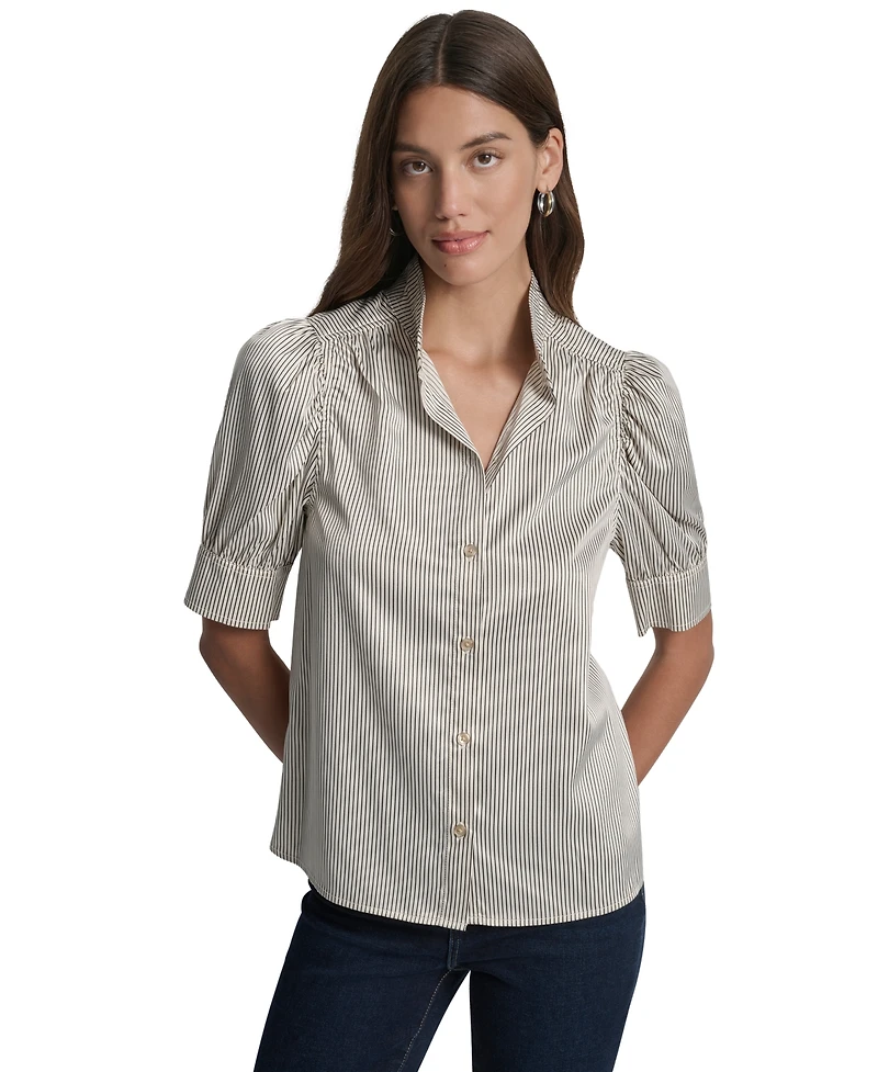 Dkny Jeans Petite Stand-Collar Puff-Sleeve Blouse