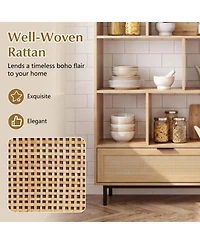Sugift 64 Inch 6-Tier Tall Wooden Bookcase with 8 Open Cubes and Pull-Out Rattan Drawer