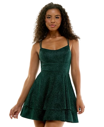 City Studios Juniors' Glitter Sleeveless Fit & Flare Mini Dress