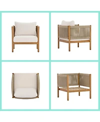 Asagikoiai 4-Piece Rope Outdoor Patio Conversation Set with Acacia Wood Frame and Cushions