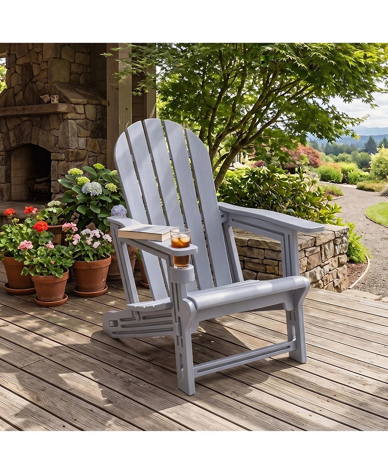 Gymax Adirondack Chair Set of 2 Hdpe All-Weather Fire Pit Chairs with Cup Holder