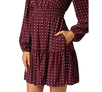 Adrianna Papell Women's Sophia Long-Sleeve A-Line Split Neck Dress