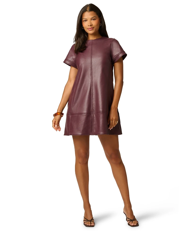 Adrianna Papell Women's Faux Leather Shift Dress with Pockets