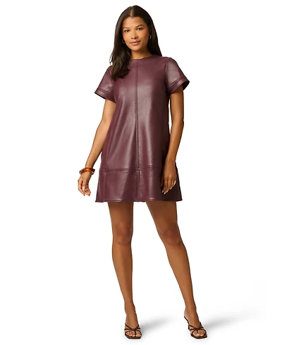 Adrianna Papell Women's Faux Leather Shift Dress with Pockets