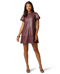 Adrianna Papell Women's Faux Leather Shift Dress with Pockets