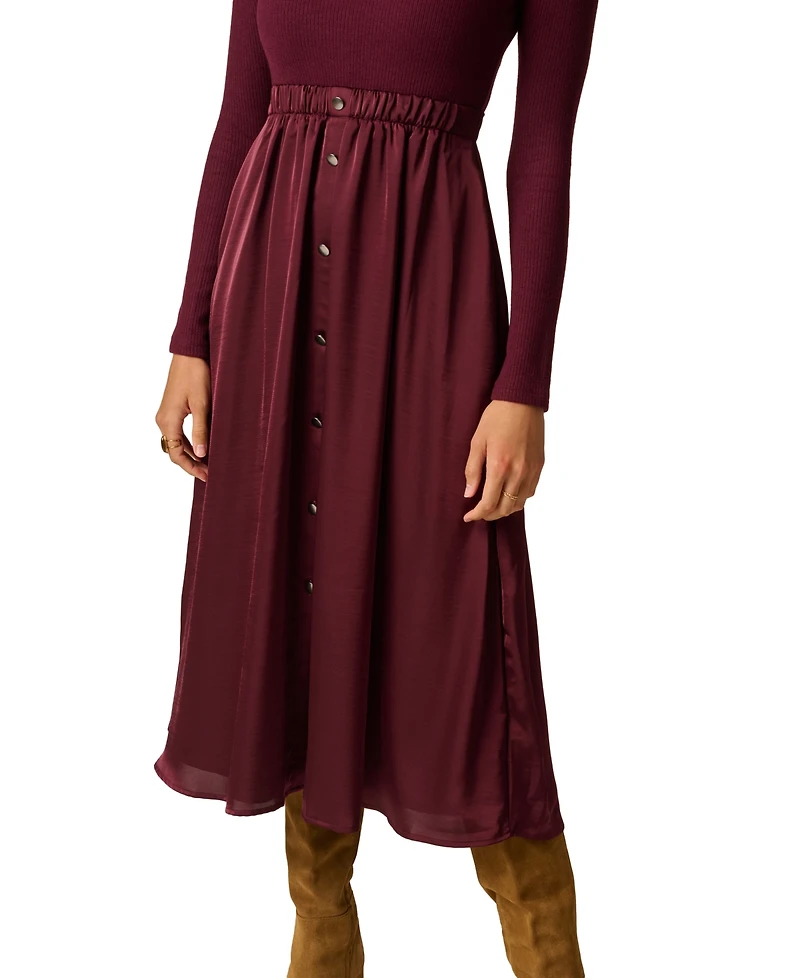 Adrianna Papell Women's Amelia Turtleneck Long-Sleeve A-Line Midi Dress