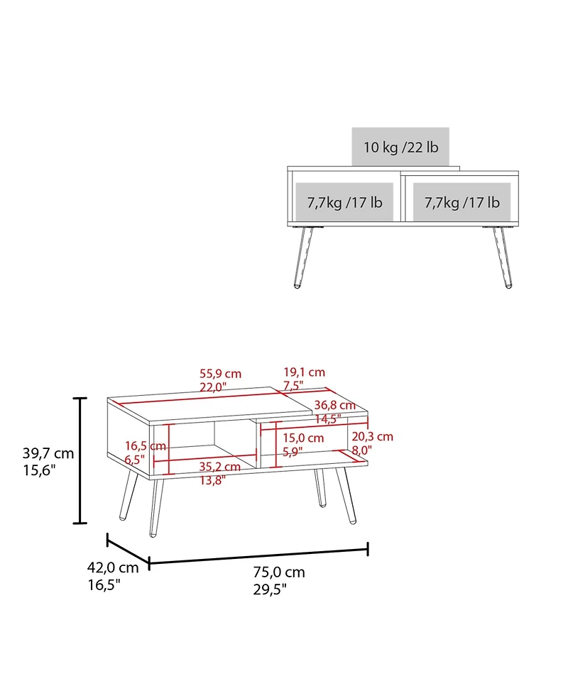 Fm Furniture Hack Berry Coffee Table with Open Storage and Conical Legs
