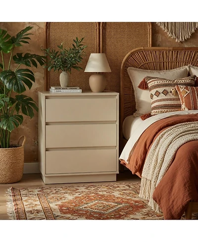 Flynama 23.6" Wide 3 Drawer Modern Nightstand, Beige Storage Bedside Table with Soft Close Drawers