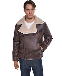 Karl Lagerfeld Paris Men's Asymmetrical Shearling Moto Jacket