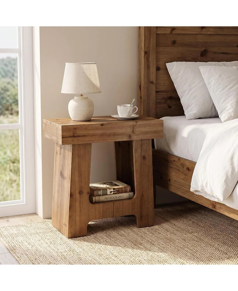 Tribesigns 23.6" Rustic End Table with Storage Shelf