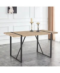 Flynama Rustic Industrial Dining Table with Thick Wood Top and Metal Legs