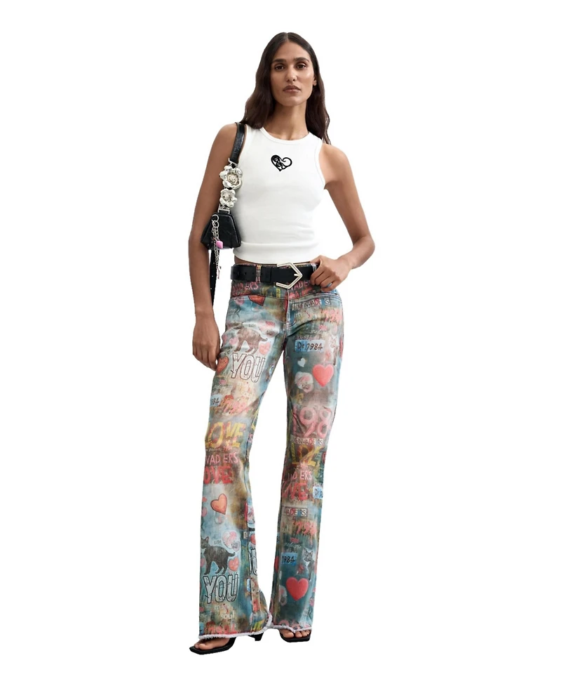 Desigual Women's Printed Flare Jeans