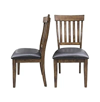 Starlight Canyon Home Rustic Whiskey Slatback Dining Chairs with Faux Leather Upholstery