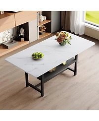 flynama 71-Inch Wood Grain Dining Table with Storage Shelf