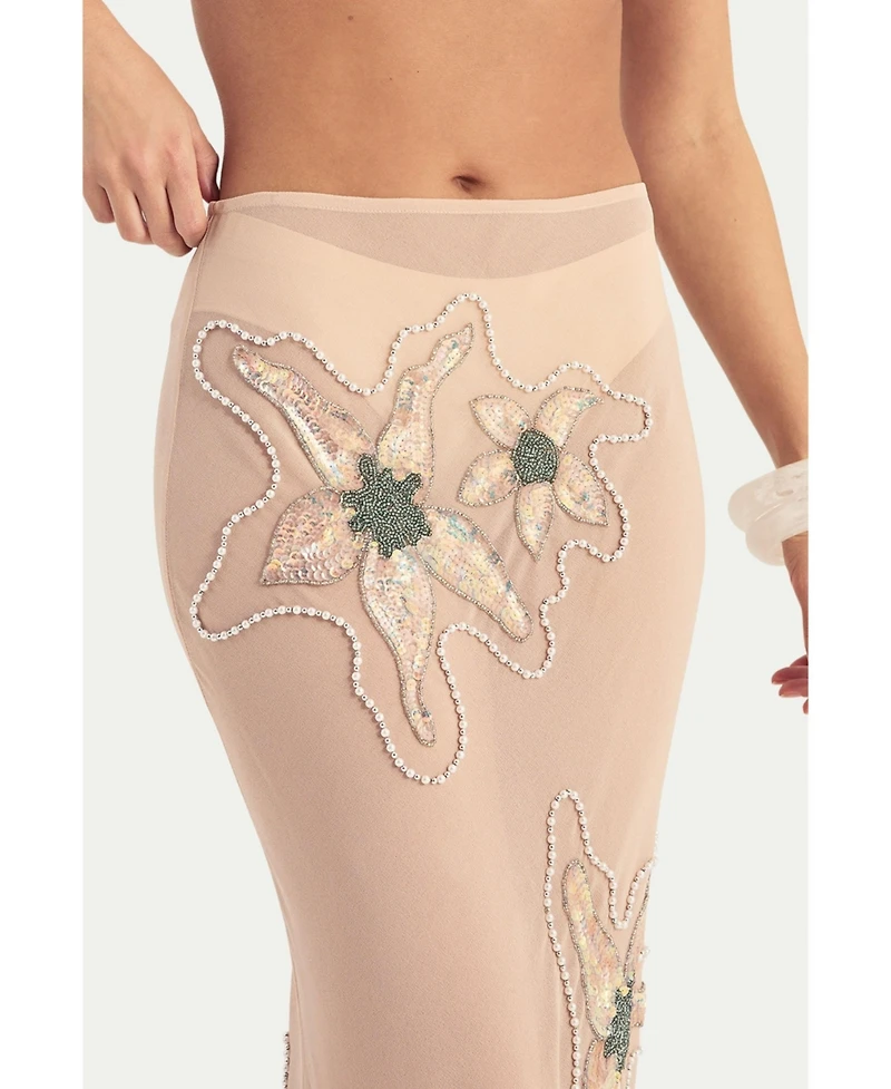 Nasty Gal Women's Flower Embellished Maxi Wrap Skirt