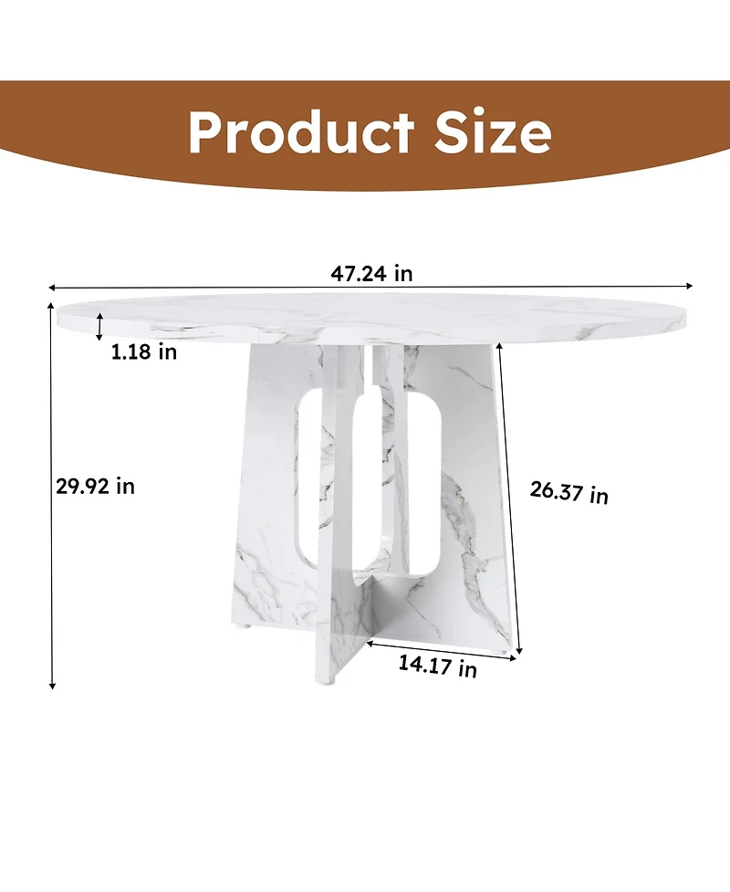 Flynama 47.24 Inch Marble Mdf Round Dining Table, 300LB Capacity Farmhouse Kitchen Table for 4-6 People