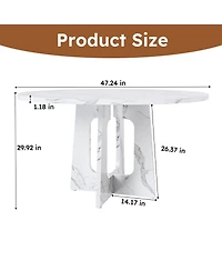 Flynama 47.24 Inch Marble Mdf Round Dining Table, 300LB Capacity Farmhouse Kitchen Table for 4-6 People