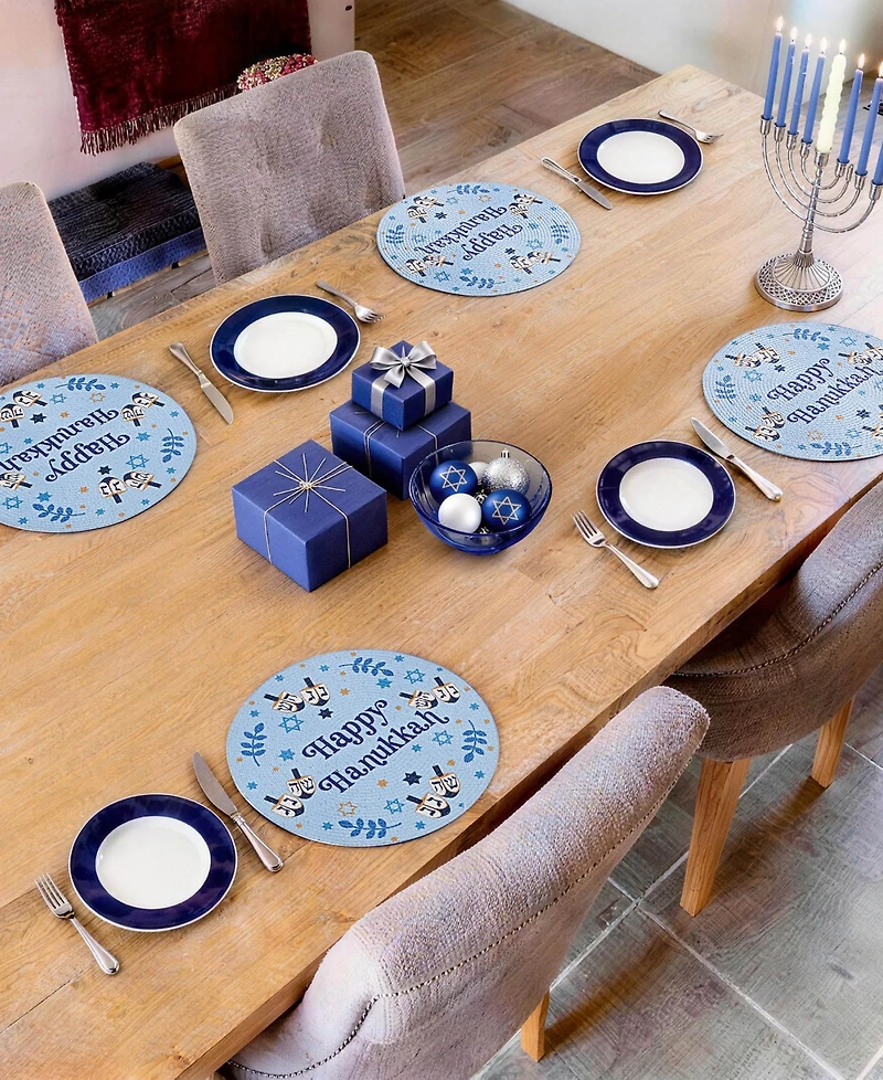 Avanti Happy Hanukkah Woven Braided Round Placemats, Set of 4
