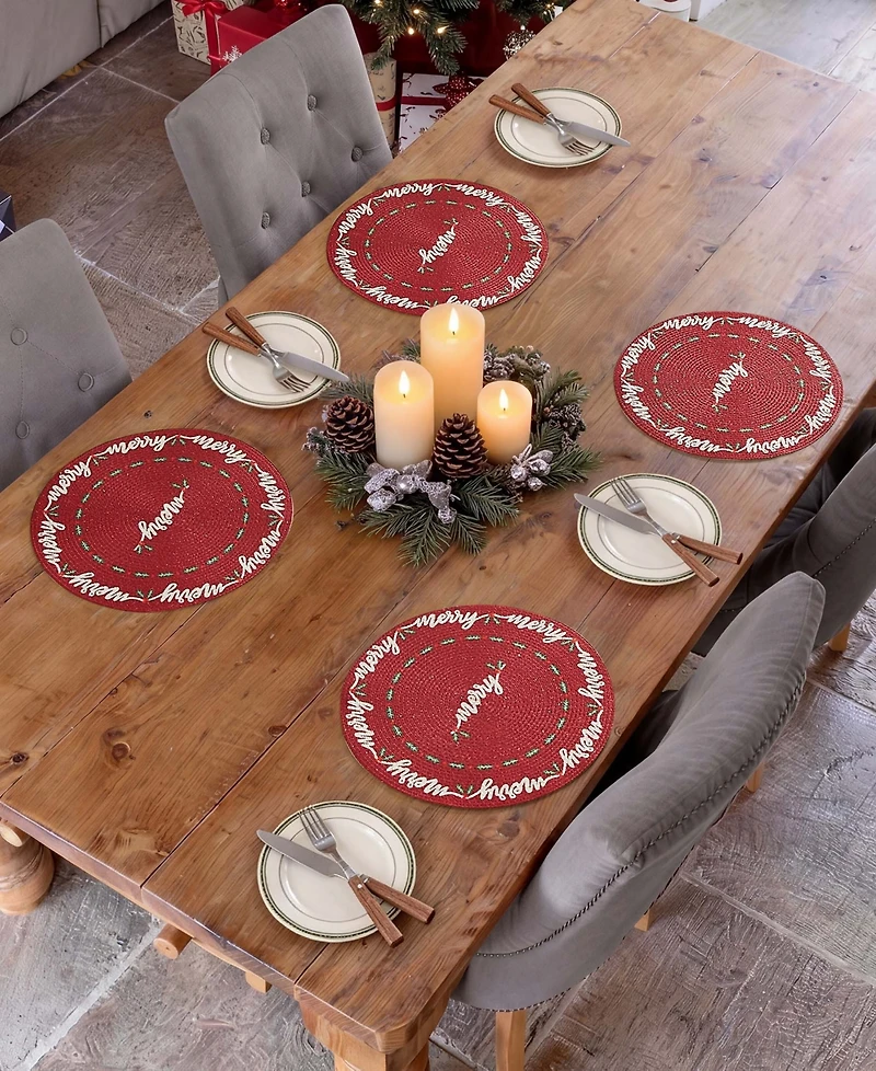 Avanti Merry Holly Woven Braided Round Placemats, Set of 4