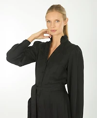 Super Natural by Secret Mission Women's Embroidered Shirt Midi Dress with Self Belt