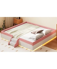 Streamdale Furniture King Size Upholstered Floor Bed with Fence and Led Lights