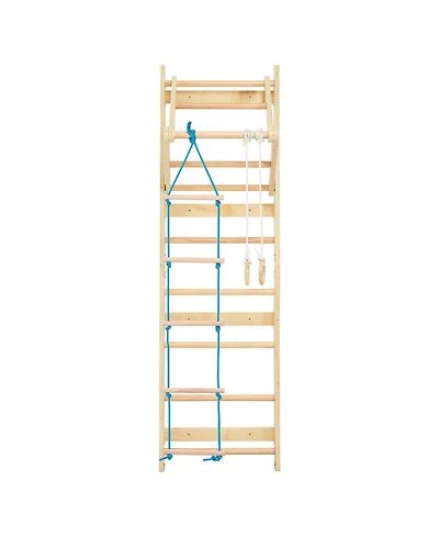 Slickblue 4 in 1 Swedish Ladder Wall Gym with Gym Rings and Pull Up Bar