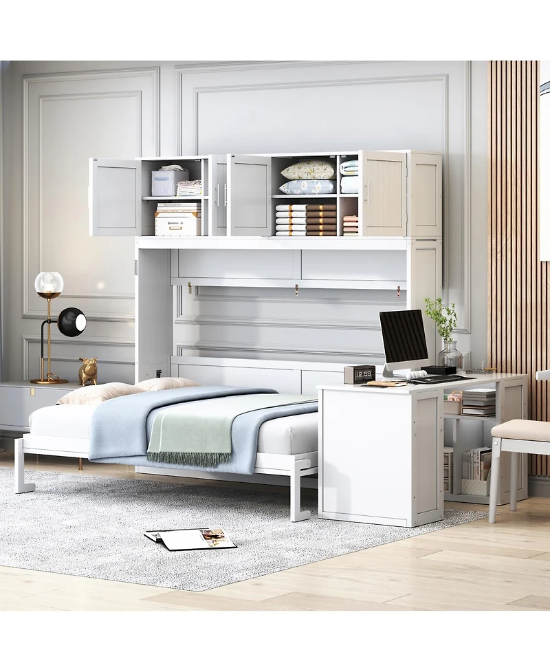 Streamdale Furniture Queen Murphy Bed with Desk, Storage Shelves and Cabinets