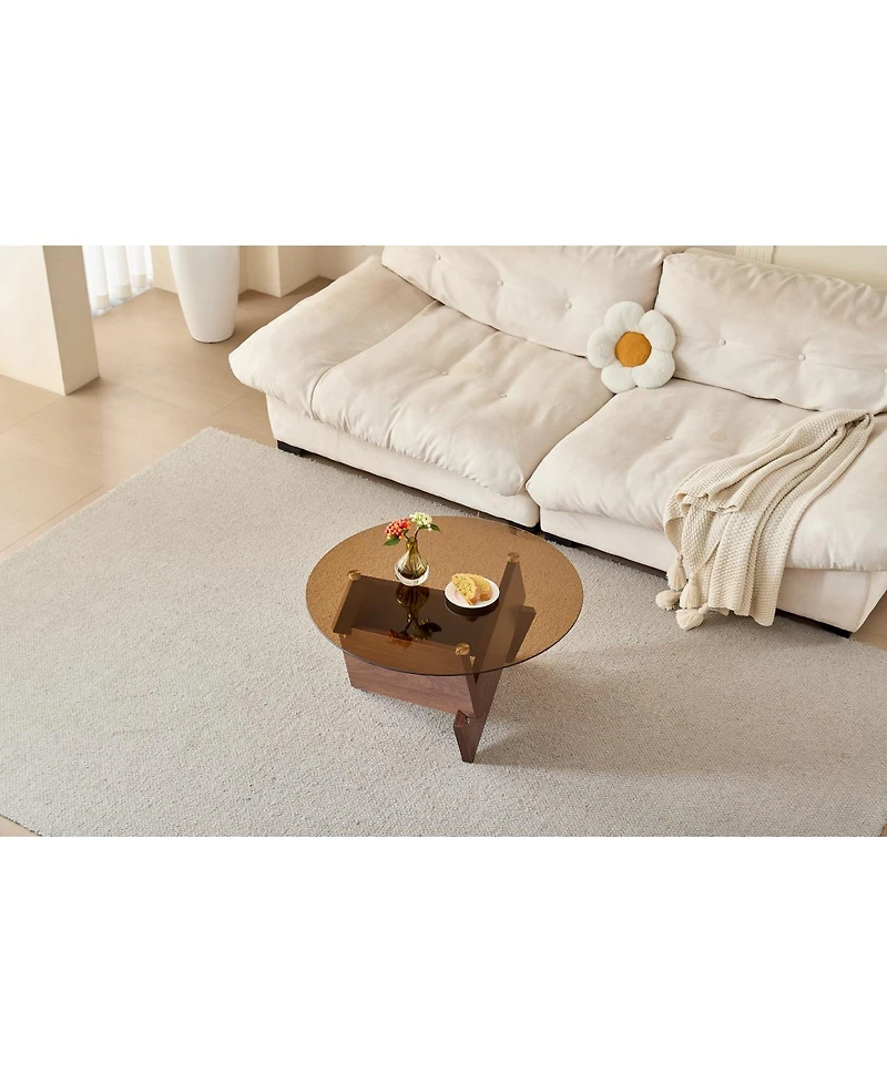 Streamdale Furniture Modern Round Farmhouse Glass Coffee Table