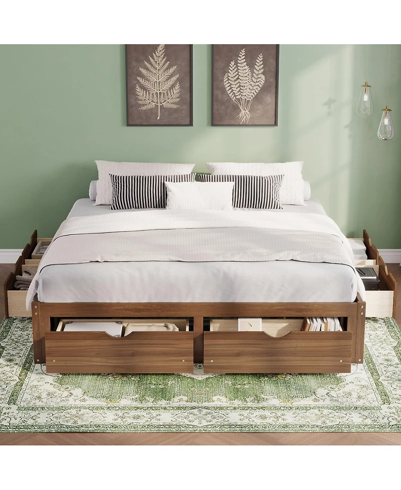 Streamdale Furniture King Size Platform Bed with 6 Storage Drawers,Pine Wood Storage Bed