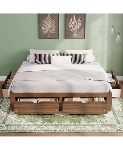 Streamdale Furniture King Size Platform Bed with 6 Storage Drawers,Pine Wood Storage Bed