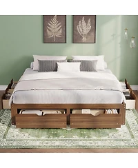 Streamdale Furniture King Size Platform Bed with 6 Storage Drawers,Pine Wood Storage Bed