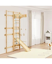 Slickblue 8 in 1 Swedish Ladder Wall Gym with Slide and Swing