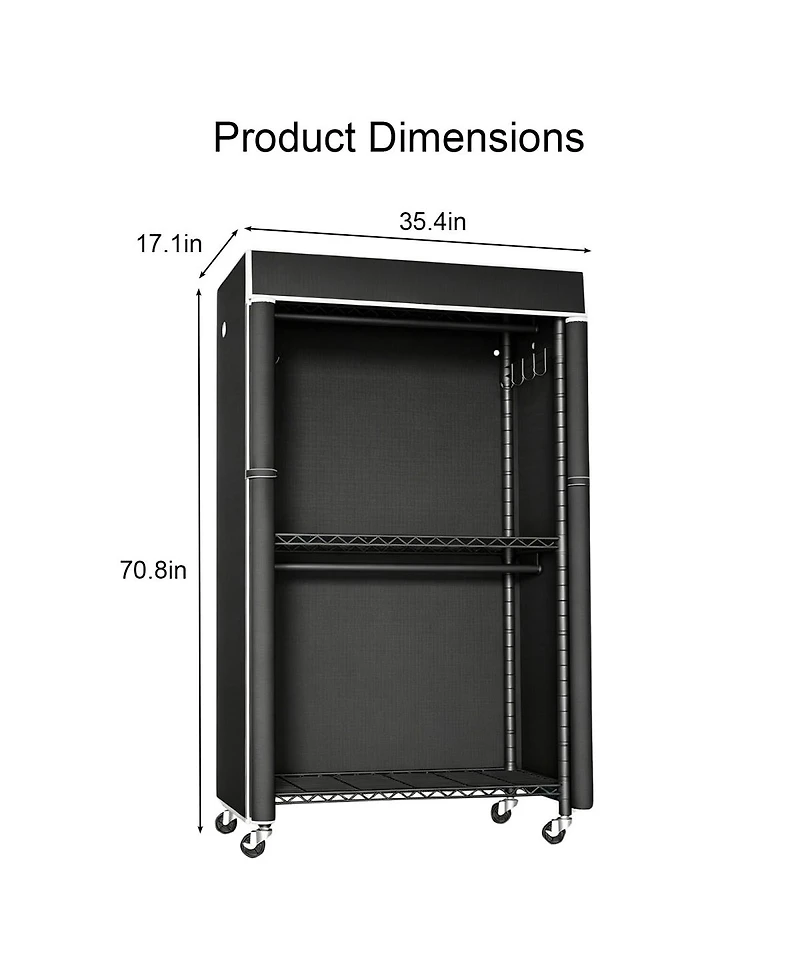 Streamdale Furniture Freestanding Garment Rack with Cover, Storage Shelf and Wheels