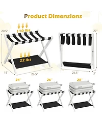 Sugift Folding Solid Rubberwood Luggage Rack for Guest Room with 2-Tier Nylon Shelves