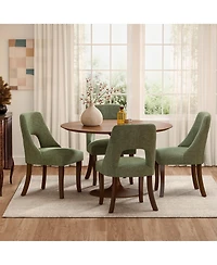 Flynama Set of 2 Tufted Chenille Dining Chairs, Curved Rubberwood Legs 300lbs Capacity Space Saving Design
