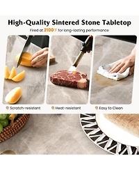 Gymax 43'' Modern Dining Table for 4 with Large Faux Marble Tabletop Adjustable Foot Pads