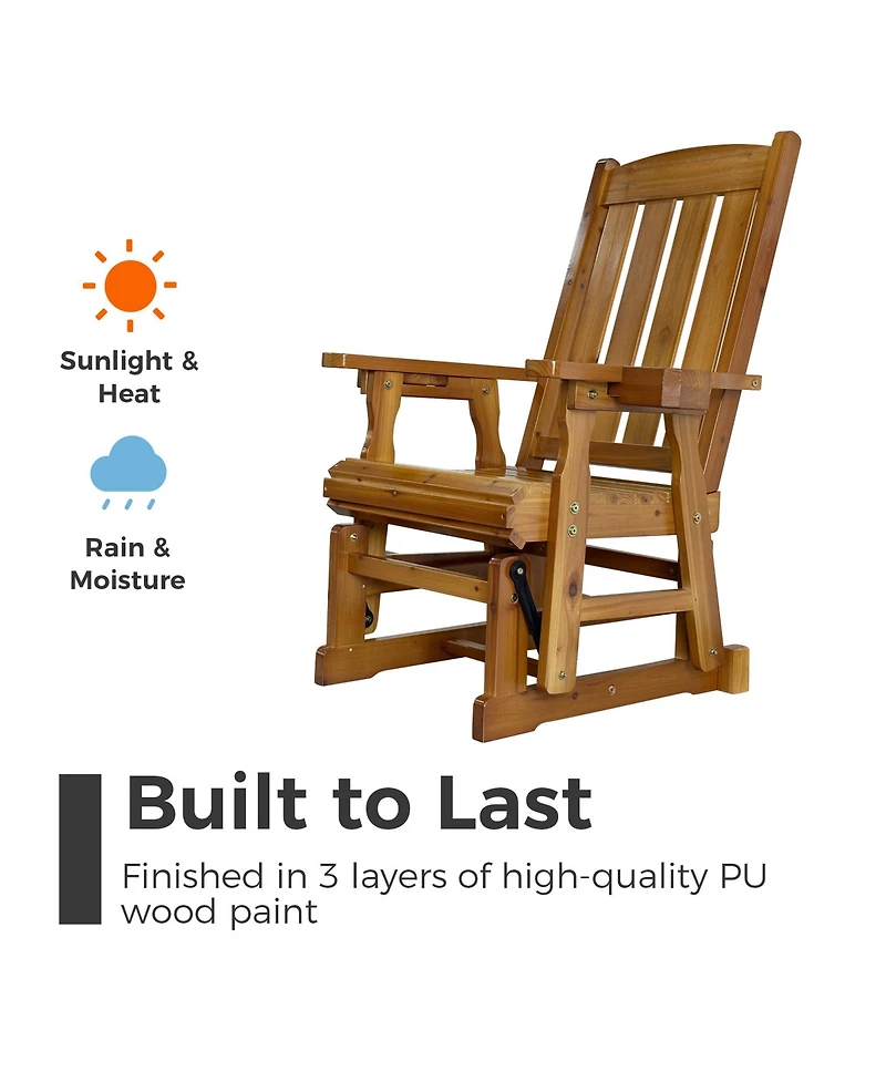 Mega Casa Solid Fir Wood Patio Glider for One Person, with High Back and Deep Contoured Seat