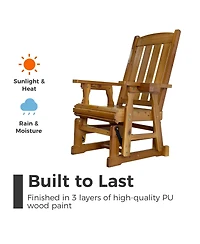 Mega Casa Solid Fir Wood Patio Glider for One Person, with High Back and Deep Contoured Seat