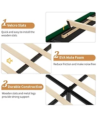 Gaomon Velvet Upholstered Platform Bed Frame with Adjustable Headboard, Vertical Channel Tufted