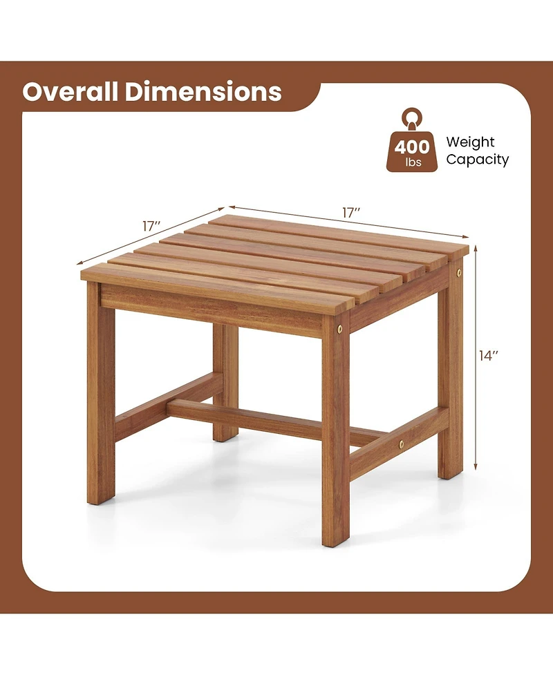 Gymax Patio Acacia Wood Accent Side Table17'' Square End Table with Slatted Tabletop