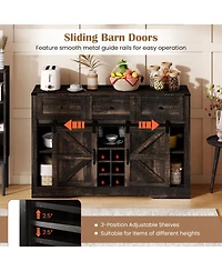 Sugift 52 Inch Wine Bar Cabinet with Led Lights Sliding Barn Doors and Glass Racks